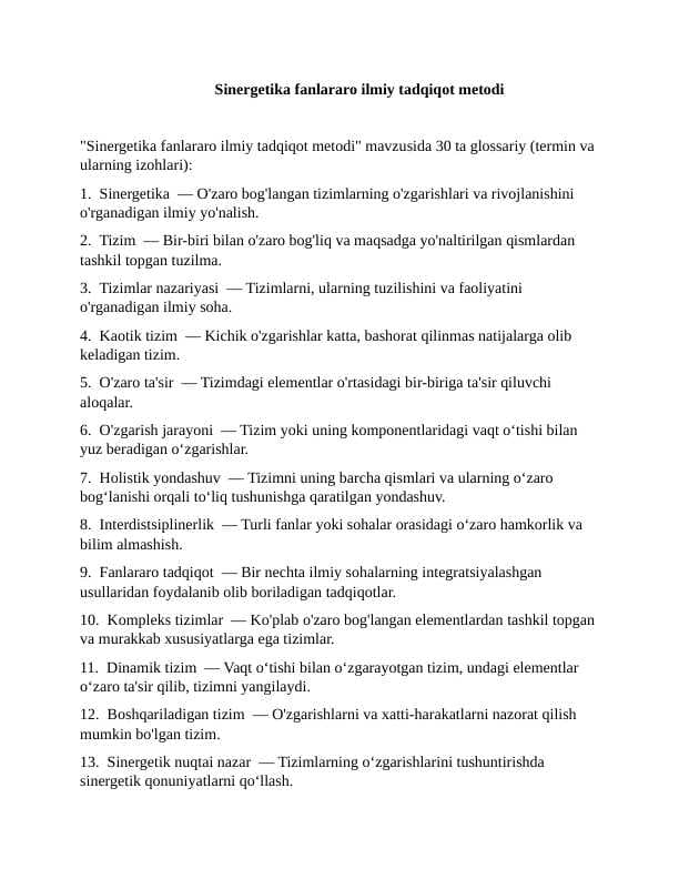 Sinergetika fanlararo ilmiy tadqiqot metodi 3