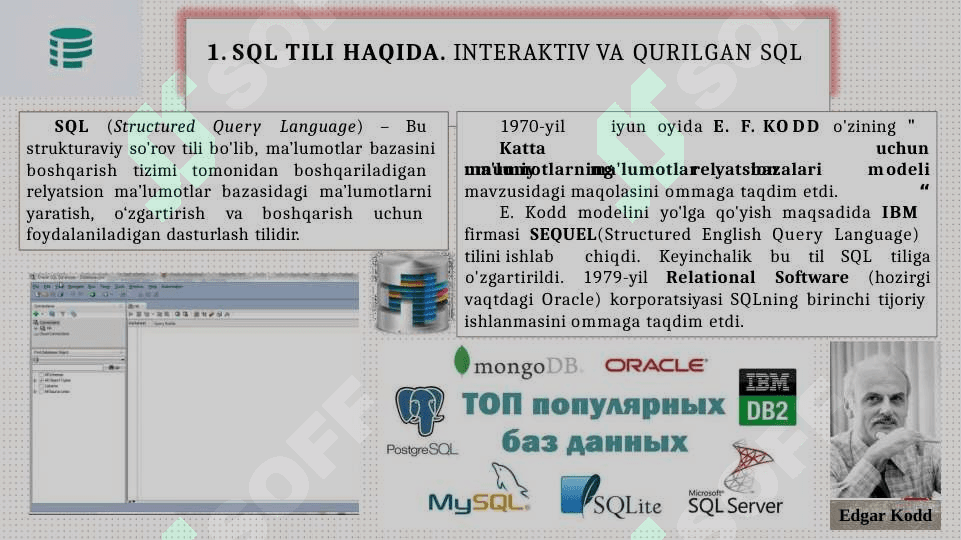 SQL tili va SQL operatorlarini yozish