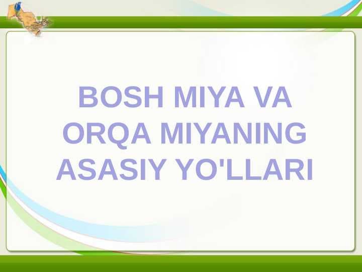 BOSH MIYA VA ORQA MIYANING ASASIY YO'LLARI