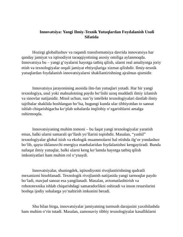 Innovatsiya. Yangi Ilmiy-Texnik Yutuqlardan Foydalanish Usuli Sifatida 2 ESSE