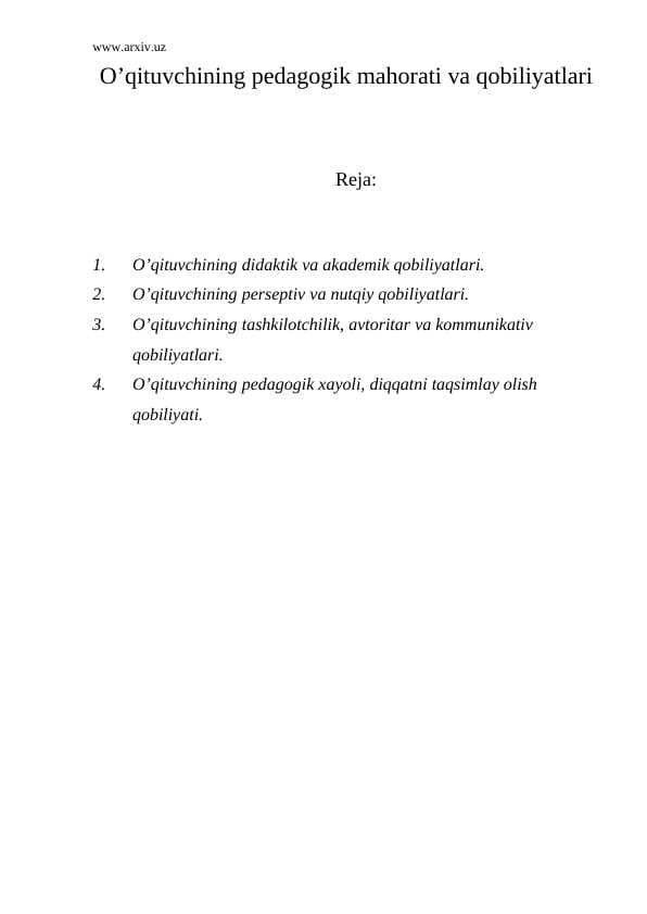 O’qituvchining pedagogik mahorati
