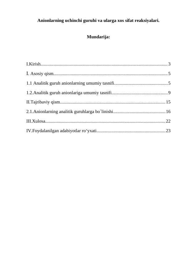 Anionlarning uchinchi guruhi va ularga xos sifat reaksiyalari.