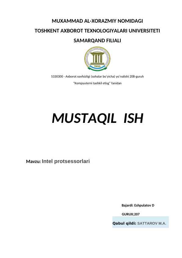 Kompyuter tashkil qilish(Intel protsessorlari)