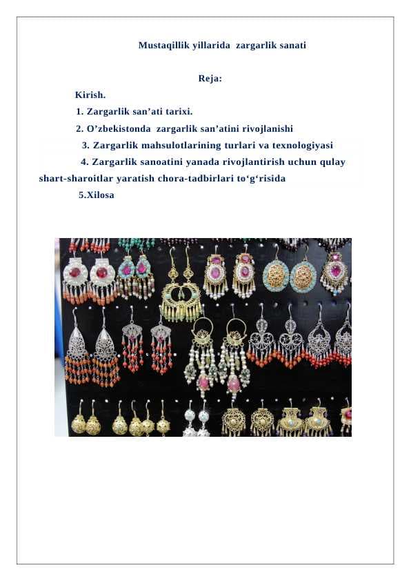 Mustaqillik yillarida  zargarlik sanati