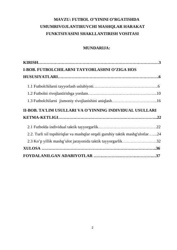 FUTBOL O’YININI O’RGATISHDA UMUMRIVOJLANTIRUVCHI MASHQLAR HARAKAT FUNKTSIYASINI SHAKLLANTIRISH VOSITASI