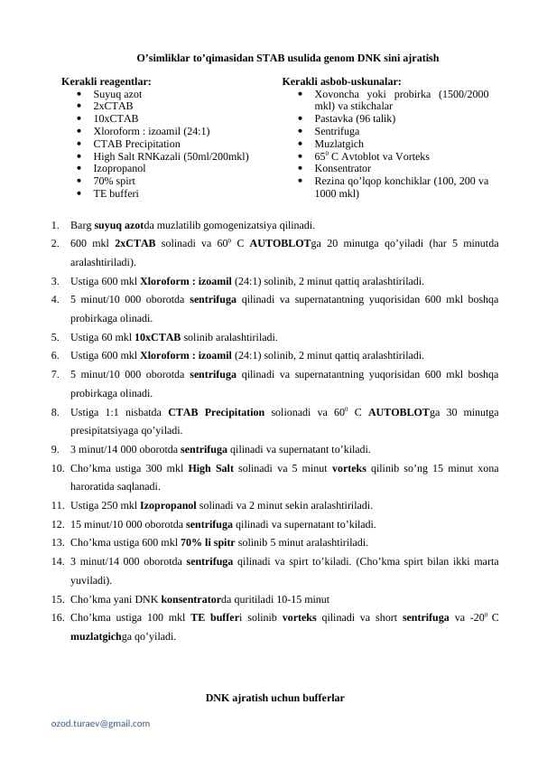 DNK ajratishning oson usuli