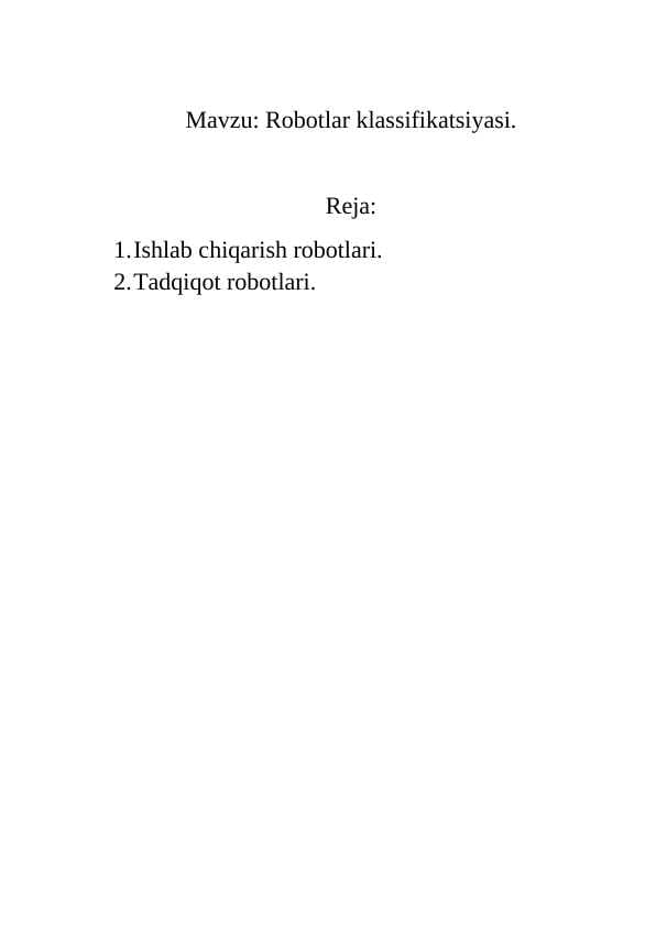 Robotlar klassifikatsiyasi