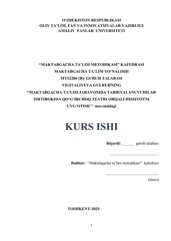 Qo'g'irchoq Teatri orqali hissiyotni uyg'otish va bolalarda ijodiy ko'nikmalarni rivojlantirish