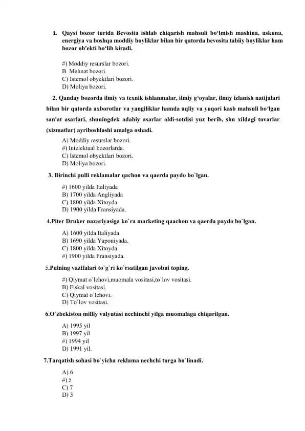 Sotib olish tamoyillari fani.200 test javoblari bn