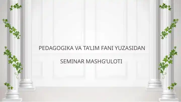 PEDAGOGIKA VA TA’LIM FANI YUZASIDAN SEMINAR MASHG‘ULOTI