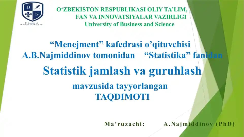 Statistika Jamlash va Guruhlash