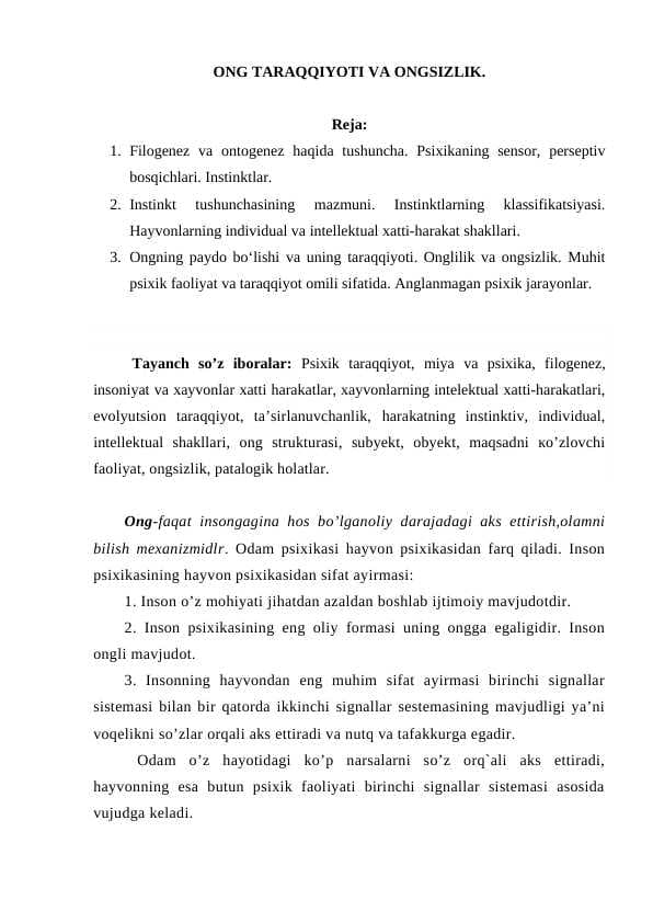 ONG TARAQQIYOTI VA ONGSIZLIK