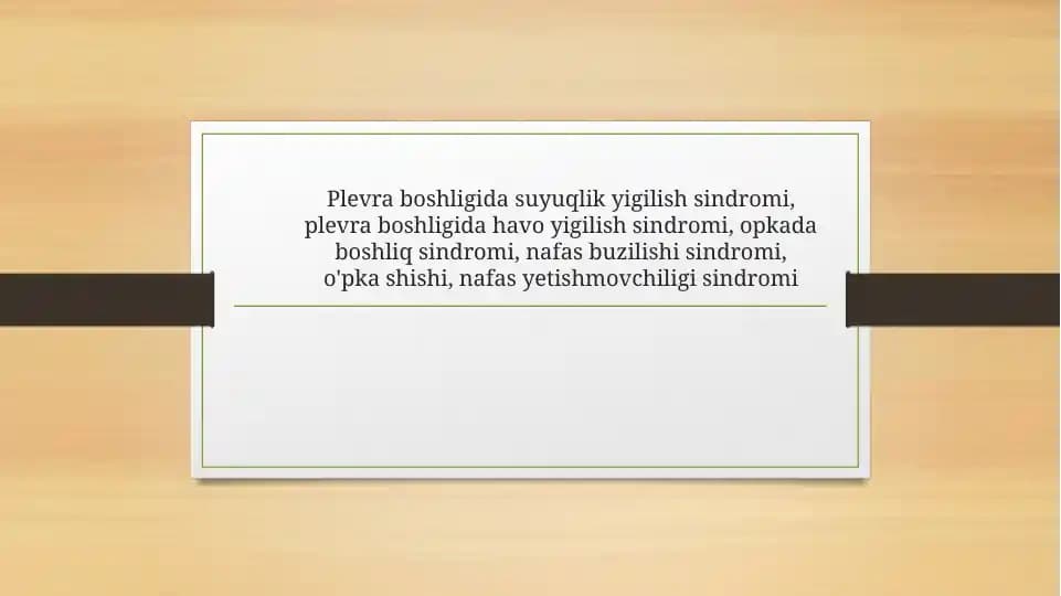 Plevra boshligida suyuqlik yigilish sindromi, plevra boshligida havo yigilish sindromi, opkada boshl