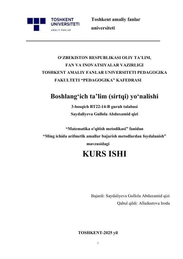 Ming ichida arifmetik amallar bajarish metodlardan foydalanish
