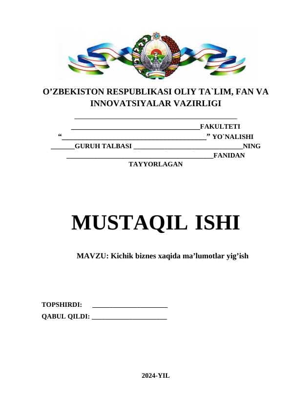 Kichik biznes xaqida ma’lumotlar yig’ish