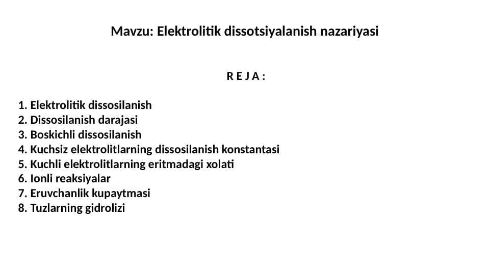 Elektrolitik dissotsiyalanish nazariyasi