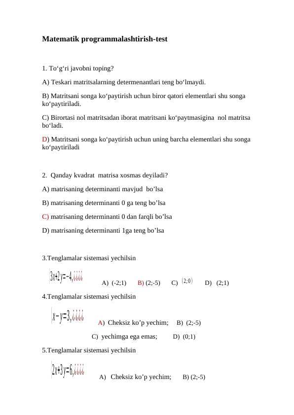 Matematik programmalashtirish-test