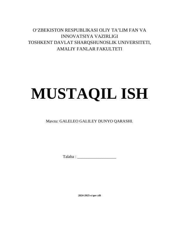 GALELEO GALILEY DUNYO QARASHI.