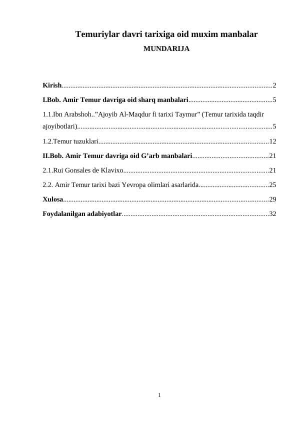 Temuriylar davri tarixiga oid muxim manbalar