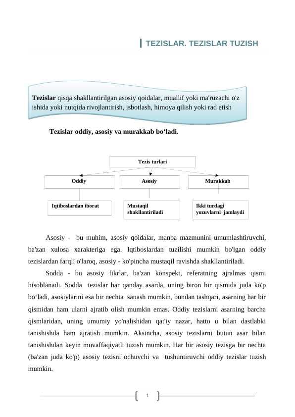 TEZISLAR. TEZISLAR TUZISH