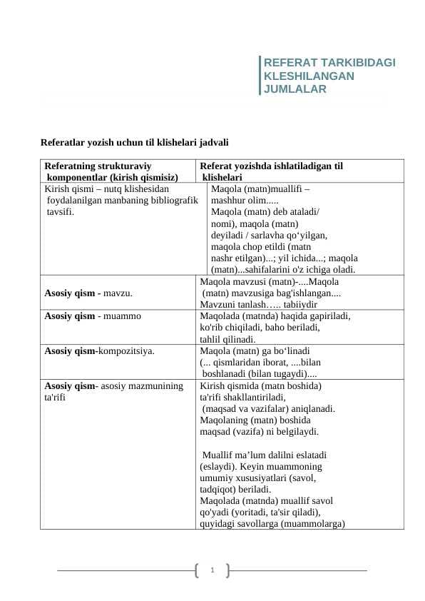 REFERAT TARKIBIDAGI KLESHILANGAN JUMLALAR