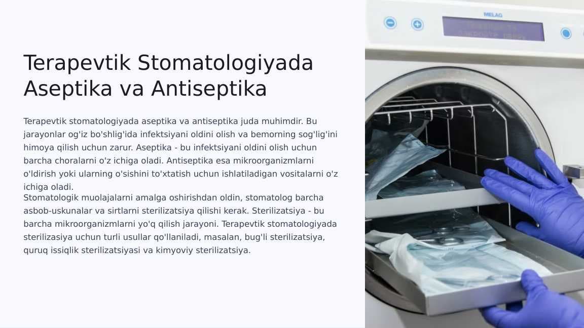 Terapevtik  stomatologiyada  aseptika va  antiseptika.  Sterilizatsiya.