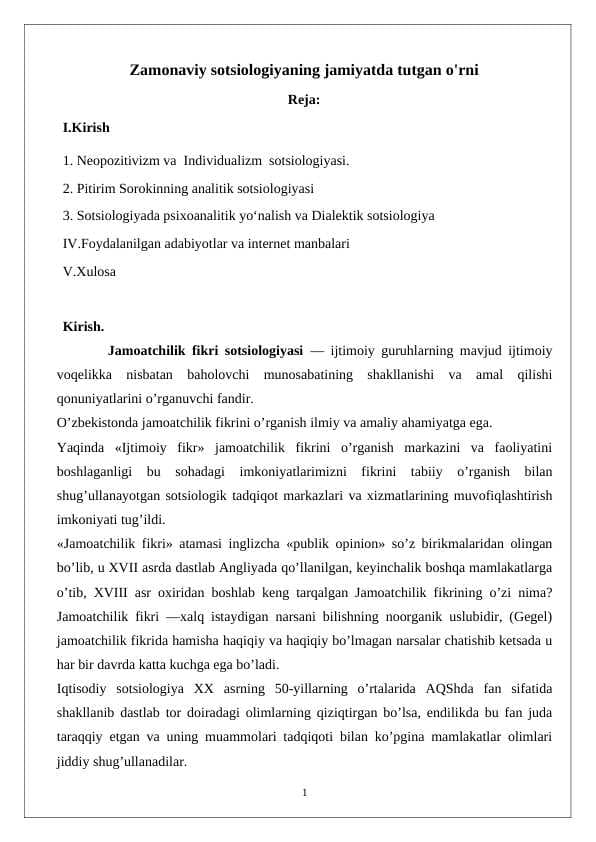 Zamonaviy sotsiologiyaning jamiyatda tutgan o'rni 24