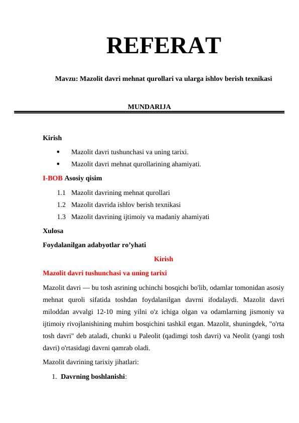 Mazolit davri mehnat qurollari va ularga ishlov berish texnikasi