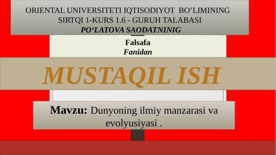 Dunyoning ilmiy manzarasi va evolyusiyasi