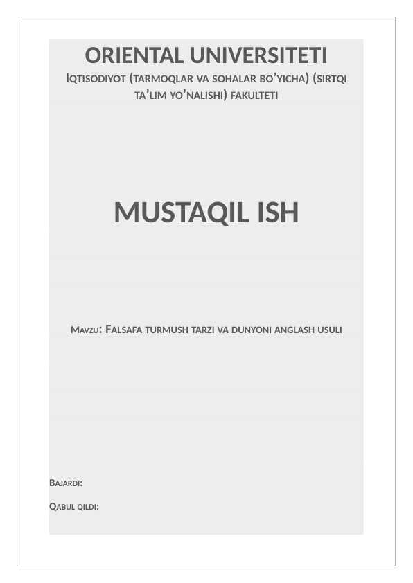 FALSAFA TURMUSH TARZI VA DUNYONI ANGLASH USULI
