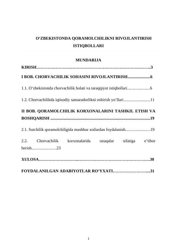 O‘ZBEKISTONDA QORAMOLCHILIKNI RIVOJLANTIRISH ISTIQBOLLARI