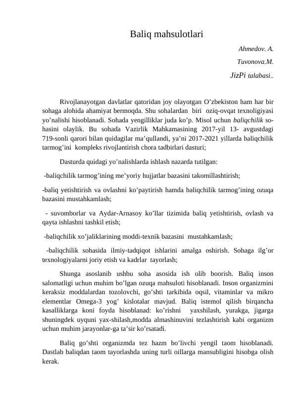 Baliq mahsulotlari