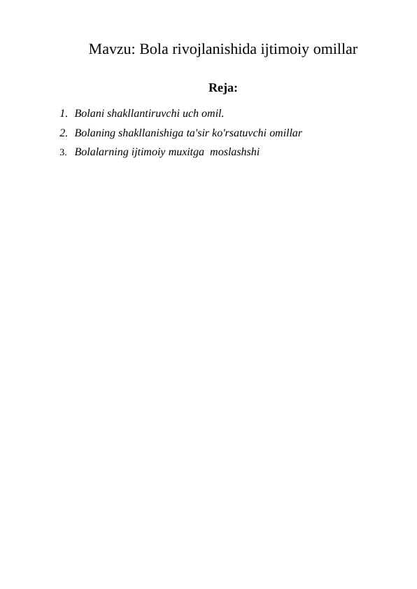 Bola rivojlanishida ijtimoiy omillar