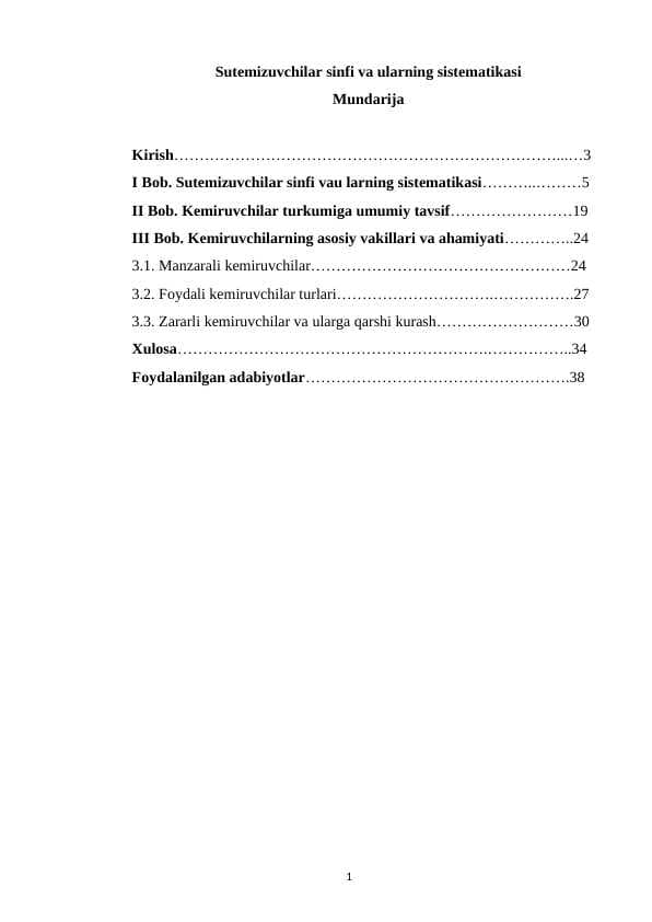 Sutemizuvchilar sinfi va ularning sistematikasi