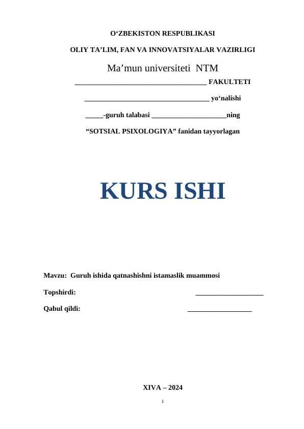 Guruh ishida qatnashishni istamaslik muammosi