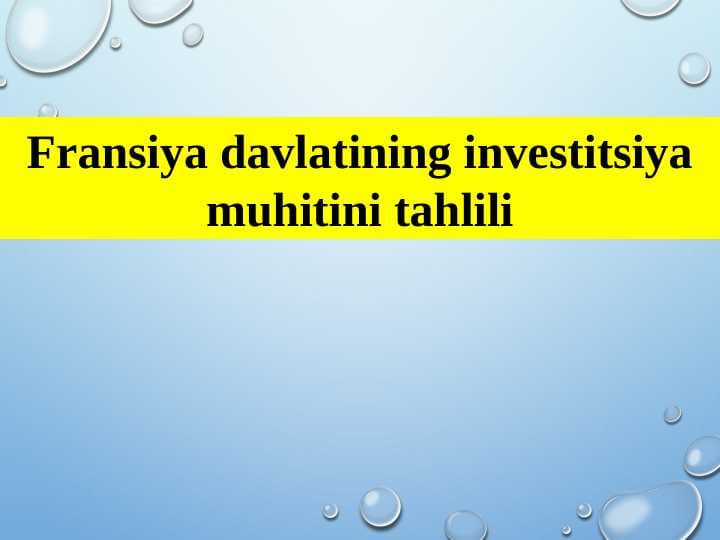 Fransiya davlatining investitsiya muhitini tahlili