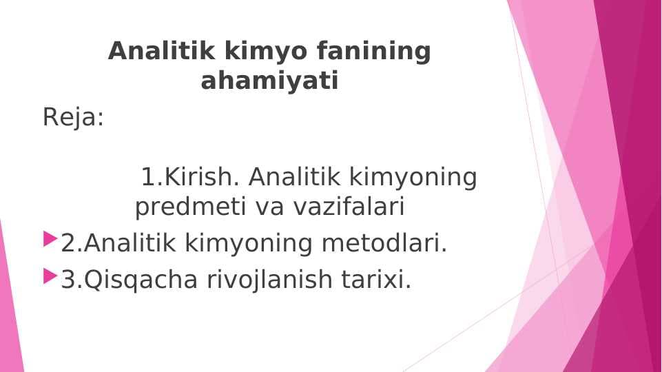 Analitik kimyo fanining ahamiyati