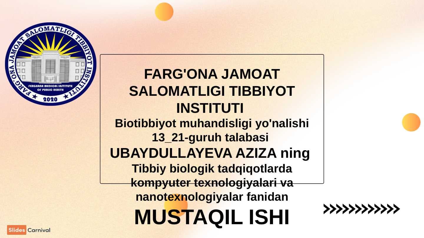 Biotibbiyot jarayonlarini dasturiy asoslari va uning elementlari