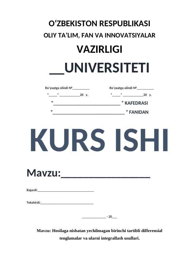Hosilaga nisbatan yechilmagan birinchi tartibli differensial tenglamalar va ularni integrallash usullari