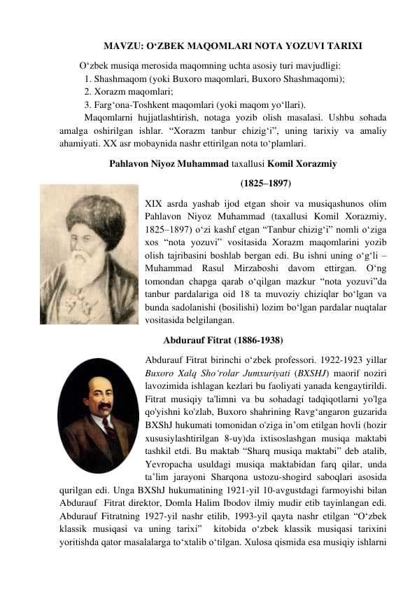 O‘ZBEK MAQOMLARI NOTA YOZUVI TARIXI