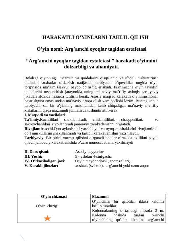 Arg’amchi oyoqlar tagidan estafetasi
