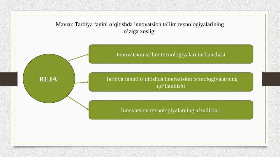 Tarbiya fanini o’qitishda innovatsion ta’lim texnologiyalarining o’ziga xosligi