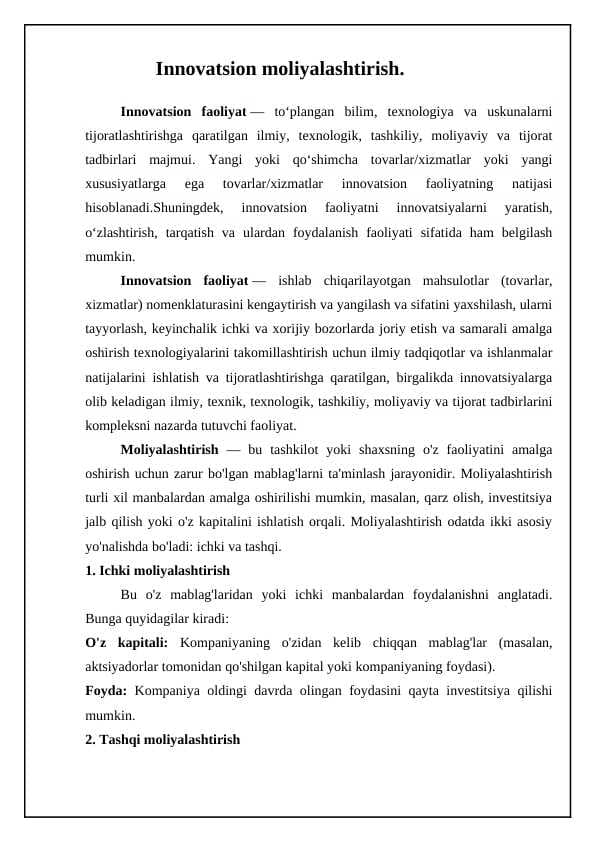 Innovatsion moliyalashtirish