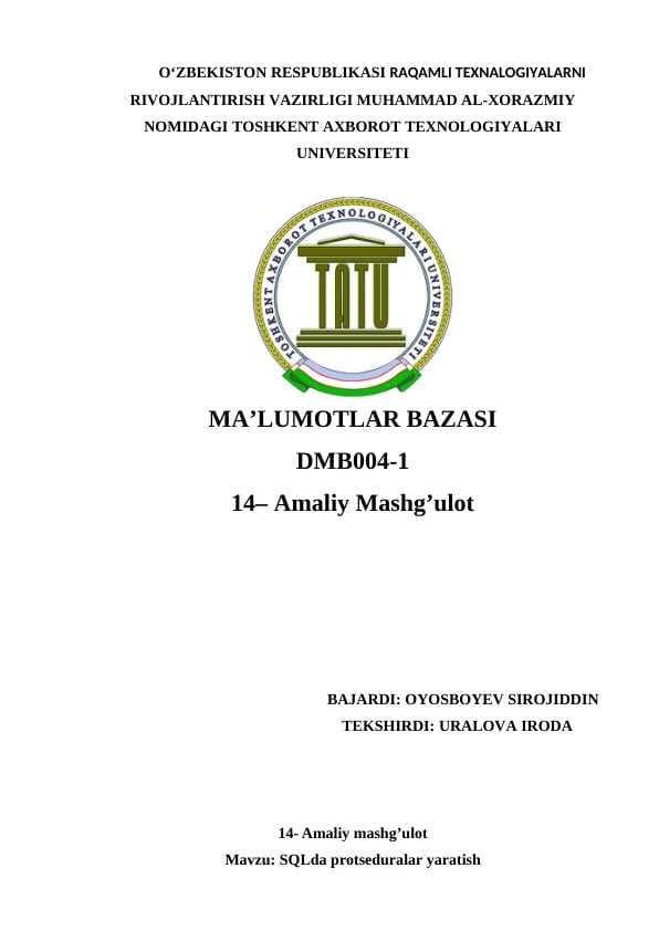 SQLda protseduralar yaratish.