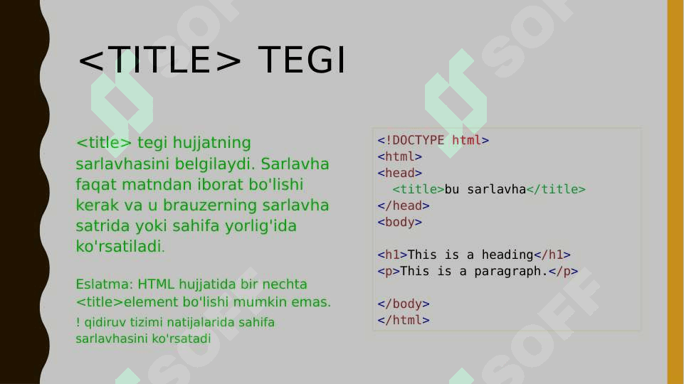 Html da teglar bilan tanishish. Htmlga kirish darsi uchun prezentatsiya