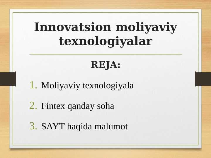 Innovatsion moliyaviy texnologiyalar