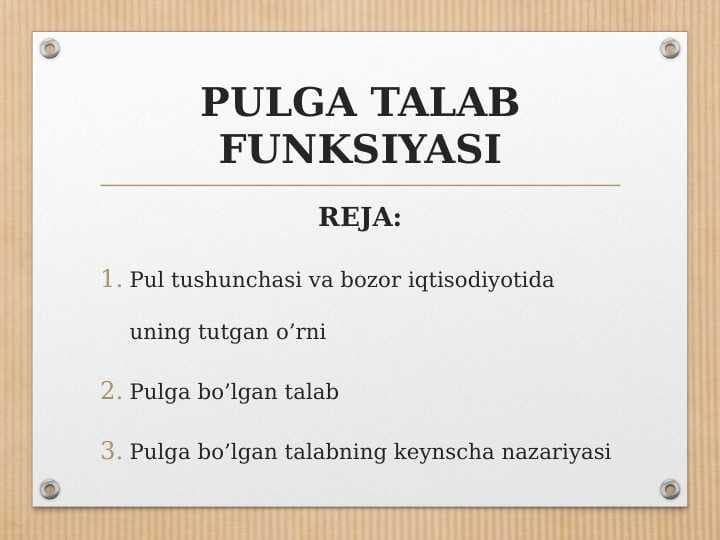 PULGA TALAB FUNKSIYASI