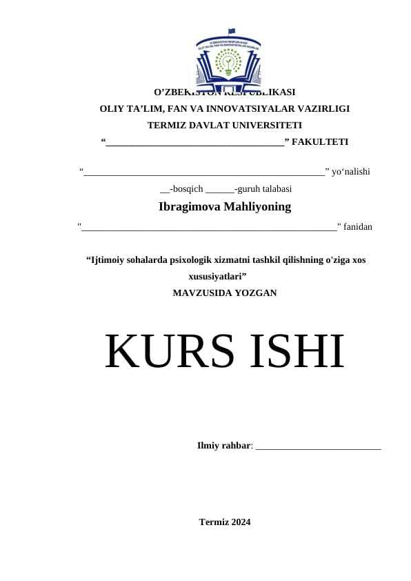 Ijtimoiy sohalarda psixologik xizmatni tashkil qilishning o'ziga xos xususiyatlari