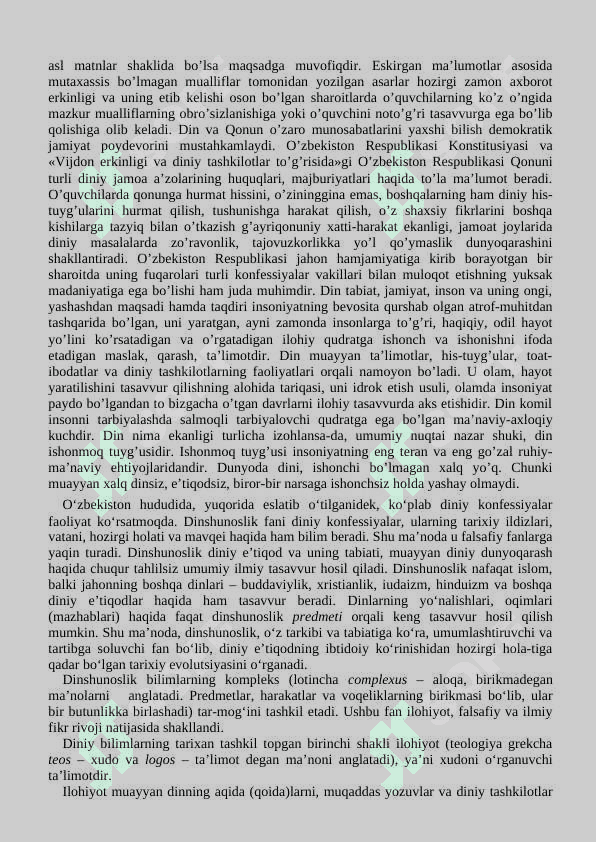 Dinshunoslik fan sifatida shakllanishi predmeti funksiyalari kategoriyalari