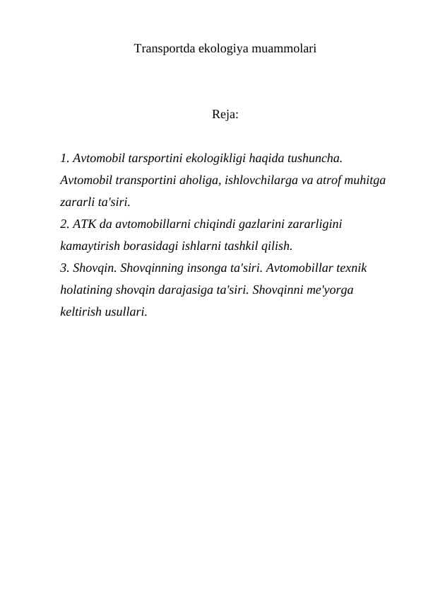 Transportda ekologiya muammolari